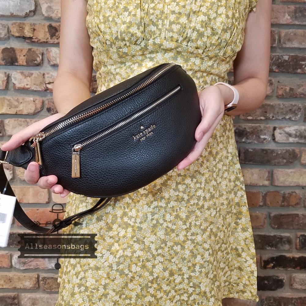 AUTHENTIC AND NEW Kate Spade LEILA BELT BAG Black Fanny Gold Zipper